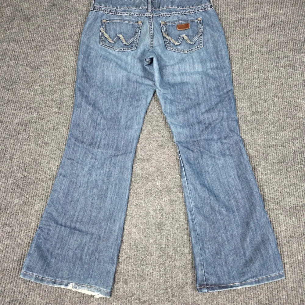 Wrangler Womens Bootcut Jeans Medium Wash Pink Stitching 09MWZBF Size 11/12 x 32